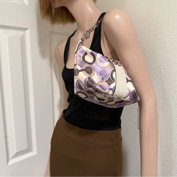 COACH 44837 Julia Outline OP Art Lilac Sateen Pouch Small Purse Shoulder Handbag - Picture 6 of 16